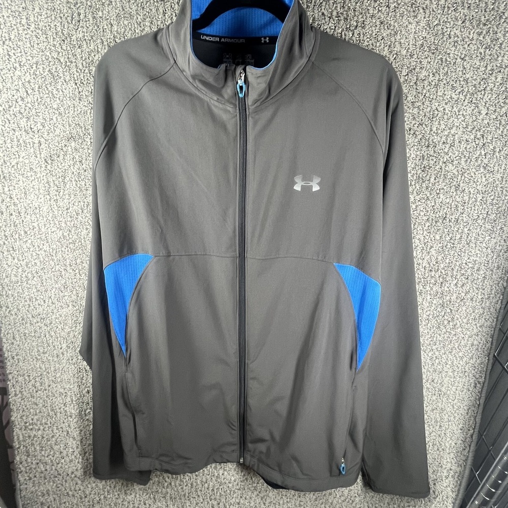 Under Armour Men's Active Jacket Size 2XL Gray Blue Vented Full Zip Loose Fit